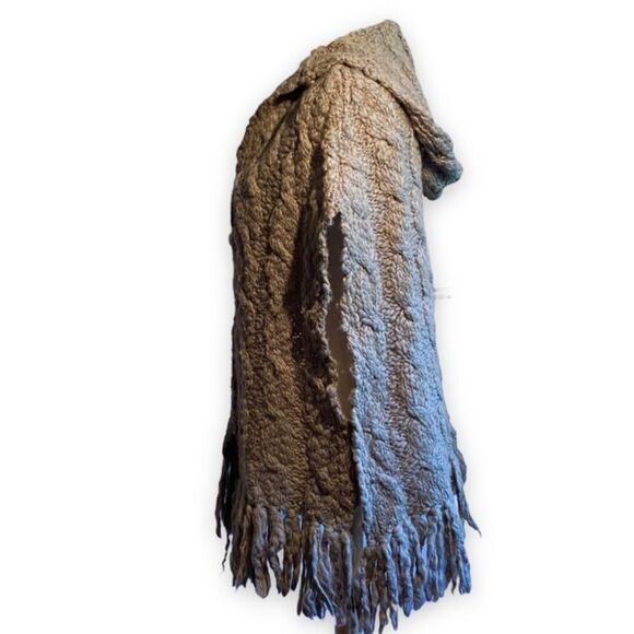 Anthropologie Laurie B Gray Hoodie Sweater Vest Cable Fringe L Stitch M/L 0325 - Picture 3 of 10
